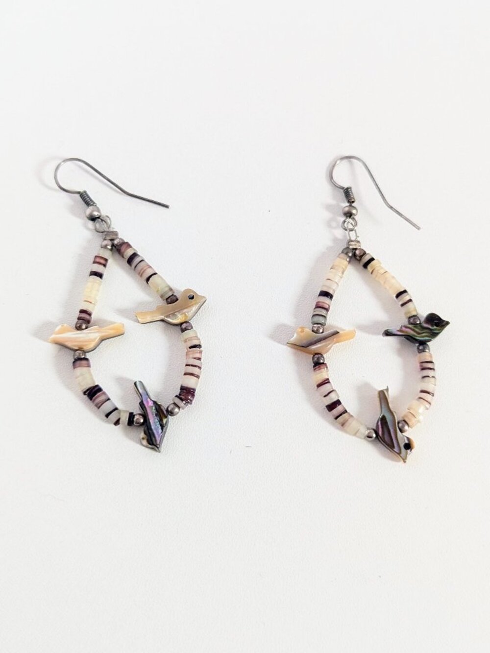 Vintage Zuni-Style Native American Fetish Dangle Earrings Carved Birds